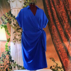 EUC: SHEIN CURVE 3XL Royal Blue Faux Wrap Midi Dress